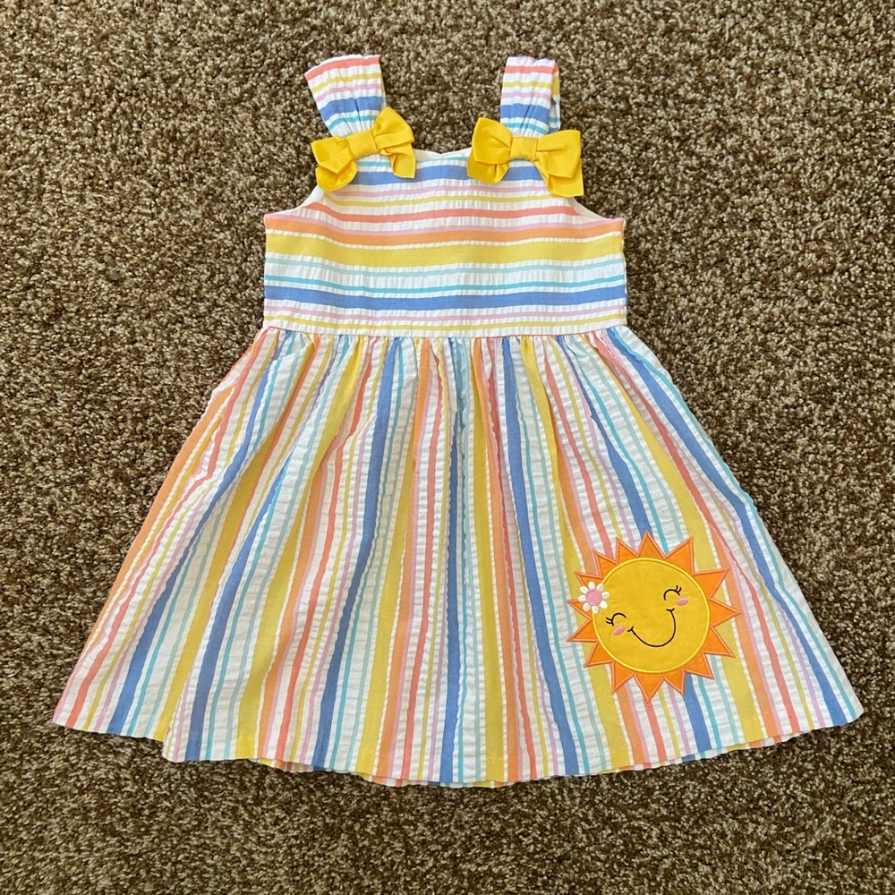 Bonnie Jean Multicolor Striped Dress with Sun Appliqué